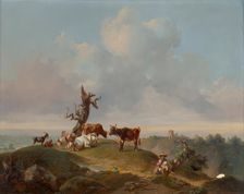 Cows and goats in the pasture, 1840. Creator: Joseph Heicke