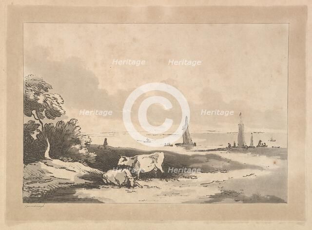 Cows and Seascape, 1783-89. Creator: Thomas Rowlandson.