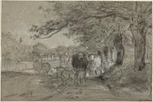 Cows and Sheep under Trees, c. 1850. Creator: Constant Troyon