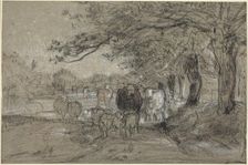 Cows and Sheep under Trees, c. 1850. Creator: Constant Troyon