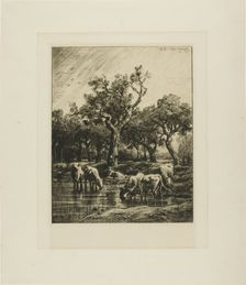 Cows at a Watering Place, 1878. Creator: Charles Emile Jacque