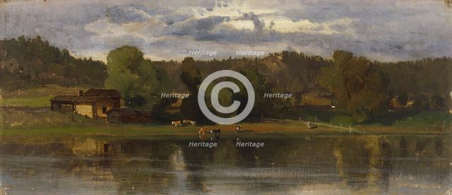 Cows at Lakeside, Evening Atmosphere, 1870-1879. Creator: Hjalmar Munsterhjelm.