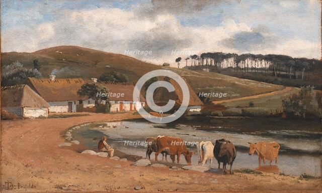 Cows being Watered at a Village Pond. Brofelde, Zealand, 1844. Creator: Johan Thomas Lundbye.