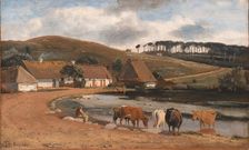 Cows being Watered at a Village Pond. Brofelde, Zealand, 1844. Creator: Johan Thomas Lundbye