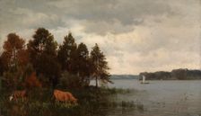 Cows by a lake, 1876. Creator: Fridolf Weurlander