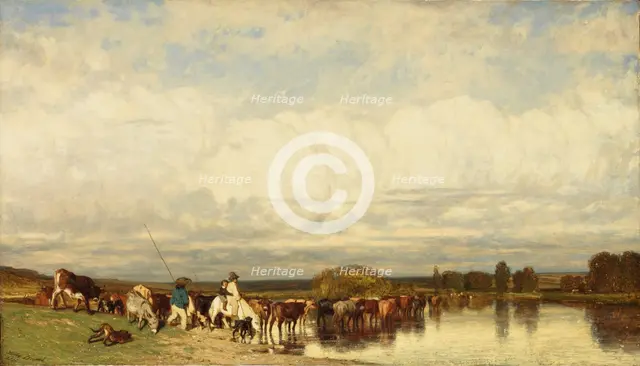 Cows Crossing a Ford, 1836. Creator: Jules Dupré.