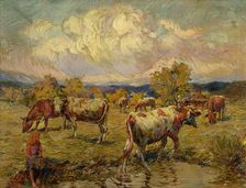 Cows Grazing, around 1923. Creator: Gustav Mally