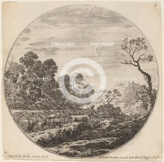 Cows Grazing in a Valley, 1646. Creator: Stefano della Bella.