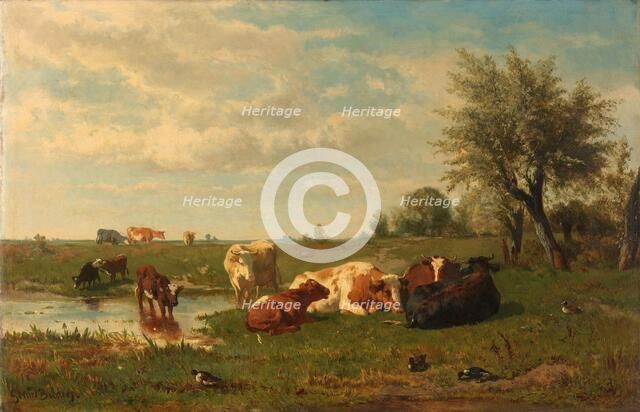Cows in the Meadow, 1860-1865. Creator: Gerard Bilders.