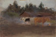 Cows in Turf Smoke, study, 1887. Creator: Eero Jarnefelt