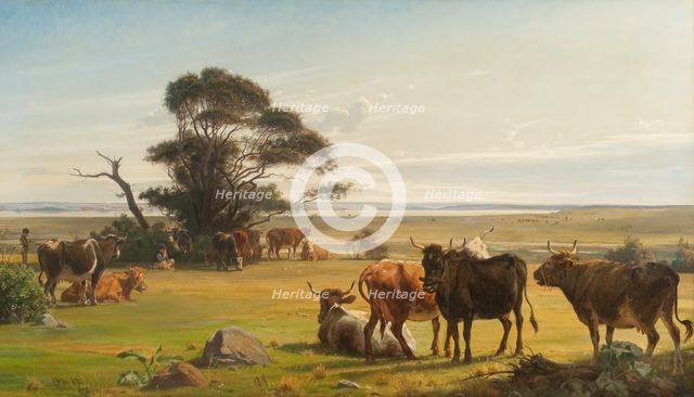 Cows in a Meadow, 1872. Creator: Otto Haslund.