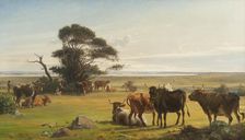 Cows in a Meadow, 1872. Creator: Otto Haslund