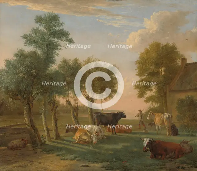 Cows in a Meadow near a Farm, 1653. Creator: Paulus Potter.