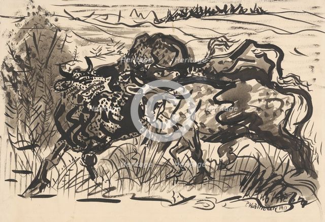 Cows in a Pasture, 1940. Creator: Arnold Peter Weisz-Kubincan.
