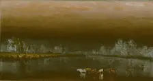 Cows in a Pond at Sunset, 1860. Creator: Sanford Robinson Gifford