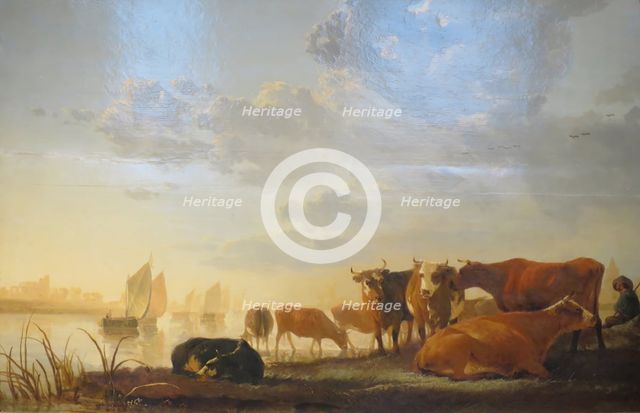 Cows in a River, at Sunset, 1650. Creator: Aelbert Cuyp.