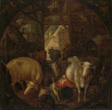 Cows in a Stable; Witches in the Four Corners, 1615. Creator: Roelandt Savery