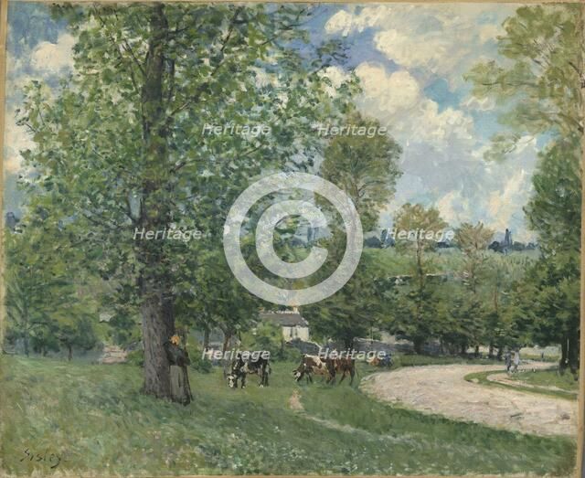 Cows in Pasture, Louveciennes, 1874. Creator: Sisley, Alfred (1839-1899).