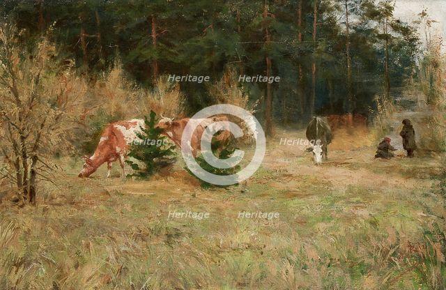 Cows near a Forest, c1900. Creator: Maria Chmielowska.