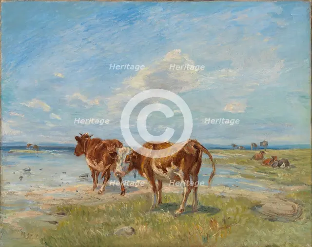 Cows on the beach, sketch, late 19th-early 20th century. Creator: Theodor Esbern Philipsen.