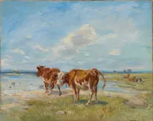 Cows on the beach, sketch, late 19th-early 20th century. Creator: Theodor Esbern Philipsen