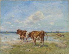 Cows on the beach, sketch, late 19th-early 20th century. Creator: Theodor Esbern Philipsen