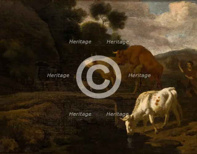 Cows on a Footbridge, 2nd half of 17th century. Creator: Dirk van Bergen.