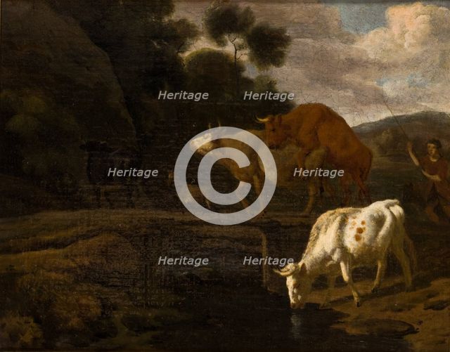 Cows on a Footbridge, 2nd half of 17th century. Creator: Dirk van Bergen.
