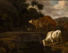 Cows on a Footbridge, 2nd half of 17th century. Creator: Dirk van Bergen