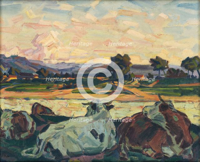 Cows on a River Bank, 1930-1935. Creator: Gustav Mally.