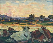 Cows on a River Bank, 1930-1935. Creator: Gustav Mally