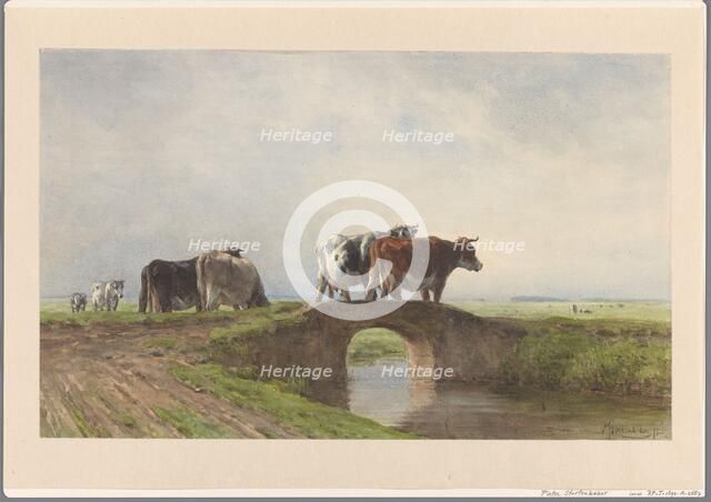 Cows on a stone bridge, 1838-1892. Creator: Pieter Stortenbeker.