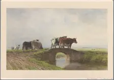 Cows on a stone bridge, 1838-1892. Creator: Pieter Stortenbeker