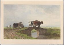 Cows on a stone bridge, 1838-1892. Creator: Pieter Stortenbeker