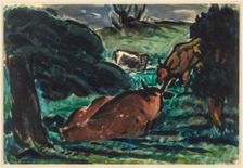 Cows Reclining, c1920s. Creator: Louis Wiesenberg