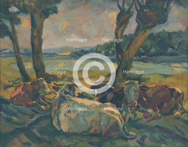 Cows Resting, around 1929. Creator: Gustav Mally.
