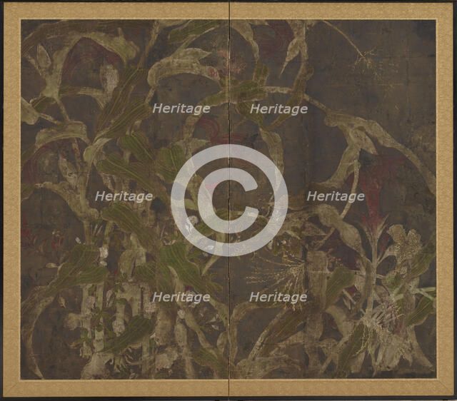 Coxcombs, maize and morning glories, Momoyama period, 1568-1615. Creator: Unknown.