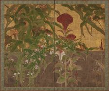 Coxcombs, maize and morning glories, Momoyama period, 17th century. Creator: Unknown