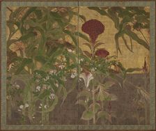 Coxcombs, maize and morning glories, Momoyama period, 17th century. Creator: Unknown