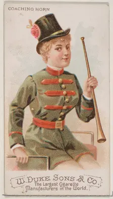 Coaching Horn, from the Musical Instruments series (N82) for Duke brand cigarettes, 1888., 1888. Creator: Schumacher & Ettlinger