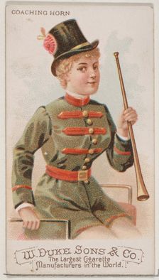 Coaching Horn, from the Musical Instruments series (N82) for Duke brand cigarettes, 1888., 1888. Creator: Schumacher & Ettlinger