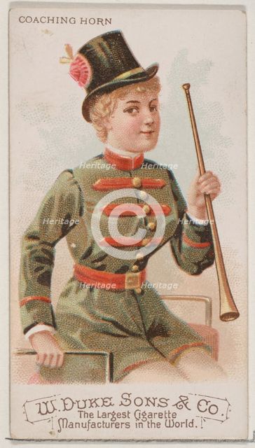Coaching Horn, from the Musical Instruments series (N82) for Duke brand cigarettes, 1888., 1888. Creator: Schumacher & Ettlinger.