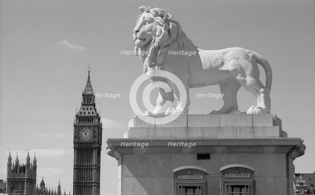 Coade lion, Westminster Bridge Road, Lambeth, London, 1966. Artist: Eric de Maré