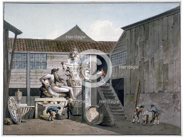 Coade Stone factory yard on Narrow Wall Street, Lambeth, London, c1800.  Artist: George Shepherd