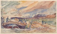 Coal Barge Embarking, c1940s. Creator: Thomas Hennell