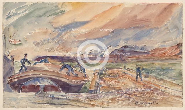 Coal Barge Embarking, c1940s. Creator: Thomas Hennell.
