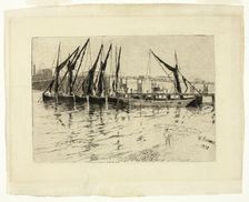 Coal Barges Unloading (recto); Sketch of a Building (verso), 1872 (recto); n.d. (verso). Creator: Walter Greaves