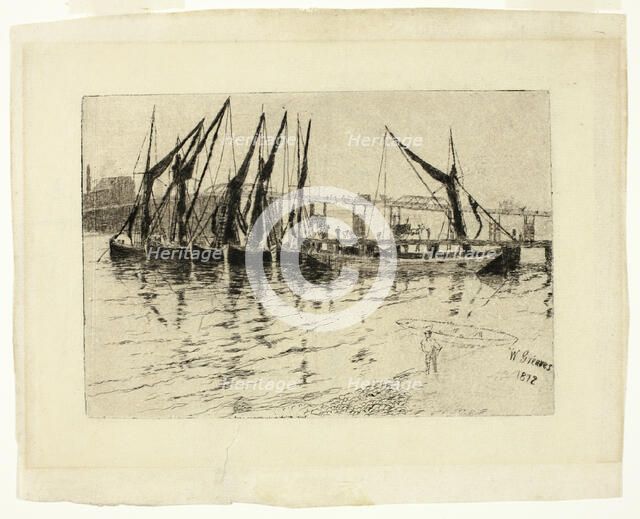 Coal Barges Unloading (recto); Sketch of a Building (verso), 1872 (recto); n.d. (verso). Creator: Walter Greaves.