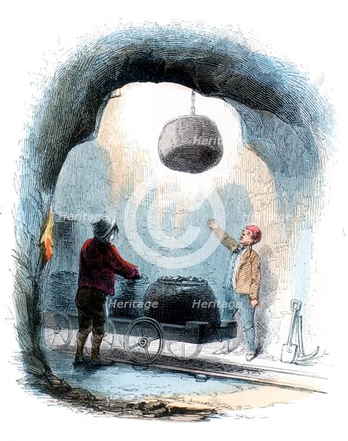 Coal mining: sending baskets (corves) of coal to the surface of a mine, 1852.  Creator: Unknown.