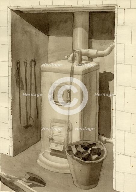 Coal stove, 1951. Creator: Shirley Markham.